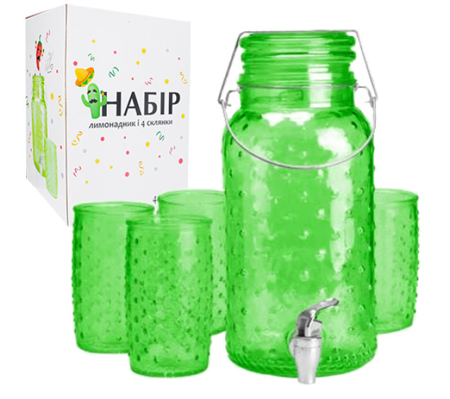 9099-2 Набір лимонадник 4л. та 4 склянки 550мл Кактус - фото