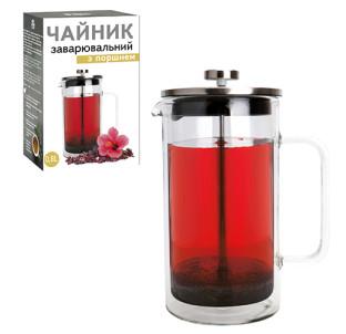 9155 Заварювальний чайник з поршнем 800мл (боросилікатне зміцнене скло з подвійною стінкою) - фото