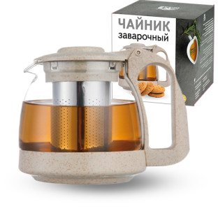 9161 Заварювальний чайник еко пластик+боросилікатне, зміцнене скло 700мл(48) - фото