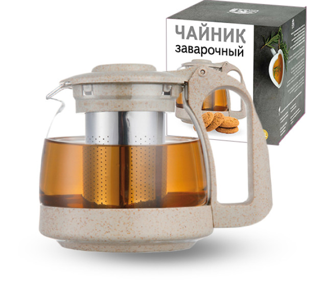 9161 Заварювальний чайник еко пластик+боросилікатне, зміцнене скло 700мл(48) - фото