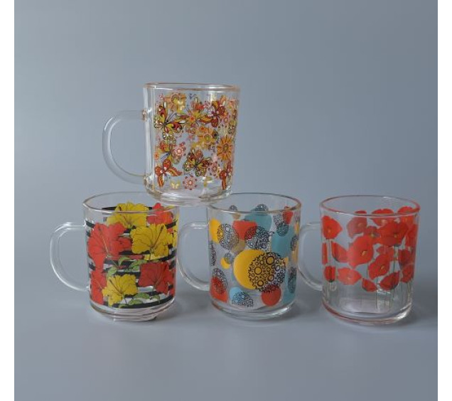 9304-9 Чашка скляна Квіти мікс 240 мл - фото