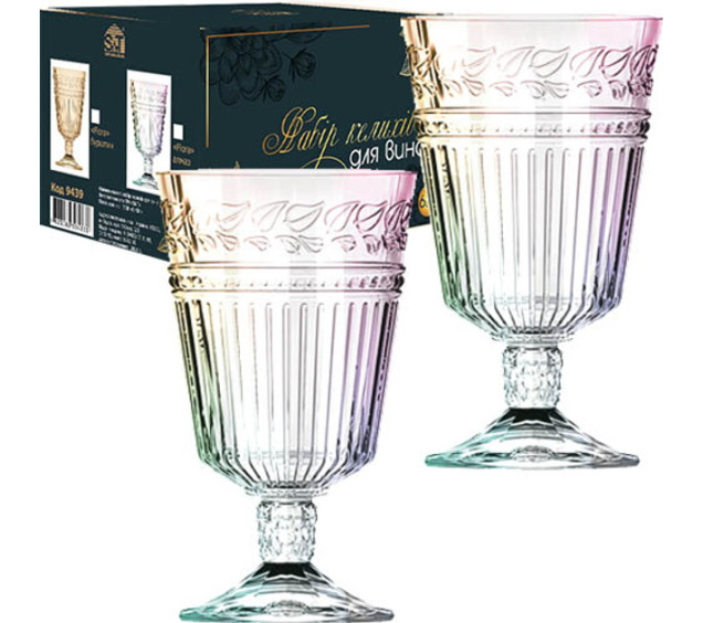 9439 Набір келихів для вина 6шт Flora алмаз 340мл - фото