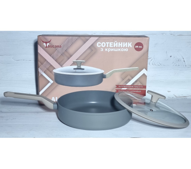 9596-28 Сотейник 28см з скляною кришкою  ALUM - фото