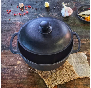 Т401С2 Котелок чавунний 2л з алюмінієвою кришкою - фото