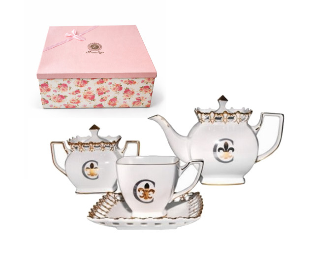 1775 Сервіз чайний 14 пр. Золота лілія (чашка 230мл,чайник 1200мл, цукорниця 420мл) - фото