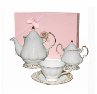 1787 Набір чайний 14пр. Мереживо (ч.240мл, бл.16,5см, цукорн.360мл, чайн.1,1л,) - фото