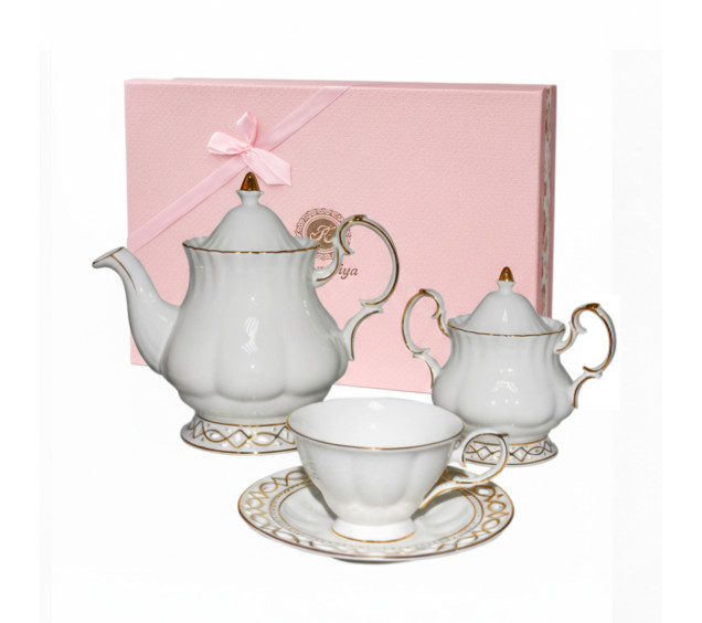 1787 Набір чайний 14пр. Мереживо (ч.240мл, бл.16,5см, цукорн.360мл, чайн.1,1л,) - фото