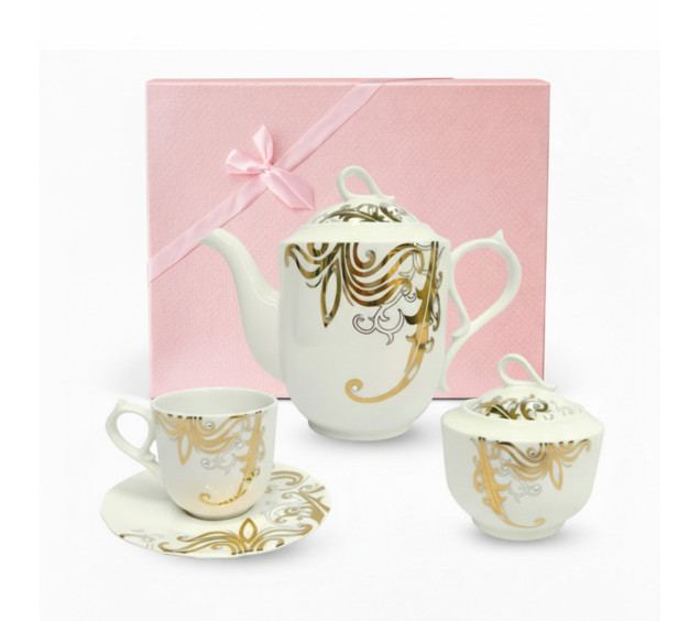 1788-4 Набір чайний 14пр. Жаклін (чашка 220мл,бл.15,5см,цукорн.340мл, чайник 1,3л) - фото