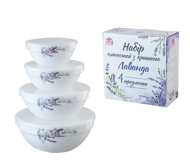 30054-15030 Набір ємностей  з кришкою 4 шт (7',6',5', 4,2') "Лаванда" - фото