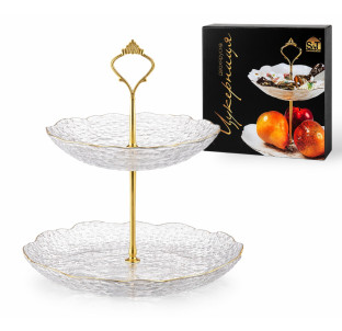 30088-1 Цукерниця 2х ярусна, золотий кант  (d-20; 26см h-25) - фото