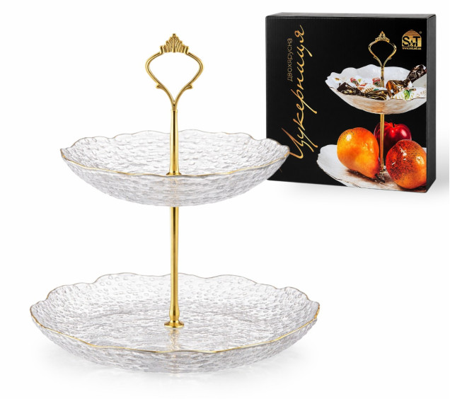 30088-1 Цукерниця 2х ярусна, золотий кант  (d-20; 26см h-25) - фото