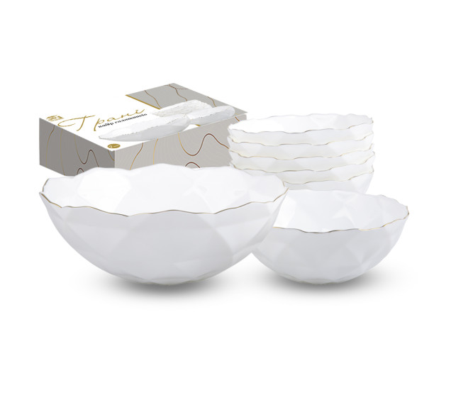 30098-07 Набір салатників 7шт "Грані", золотий кант 1-1,5л; 6-550мл - фото