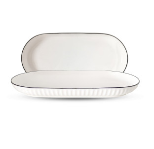 30337-00 Блюдо 12' овальне, чорний обідок - фото