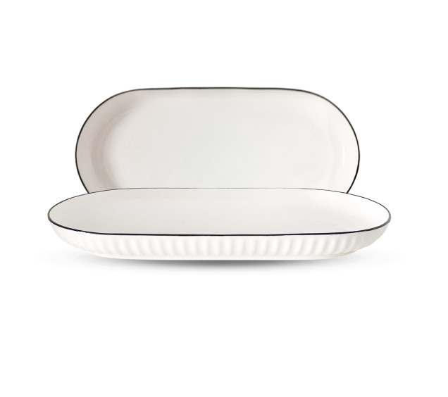 30337-00 Блюдо 12' овальне, чорний обідок - фото