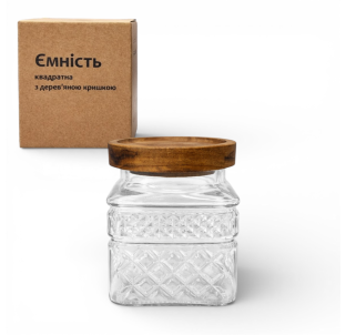 32256 Ємність квадратна з дерев'яною кришкою 600мл - фото