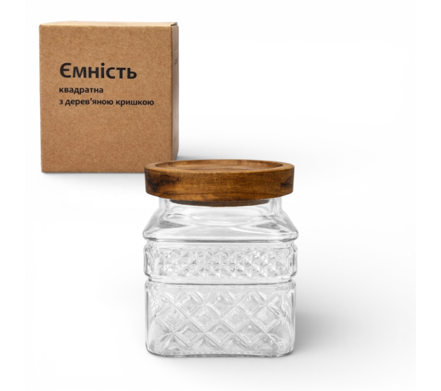 32256 Ємність квадратна з дерев'яною кришкою 600мл - фото