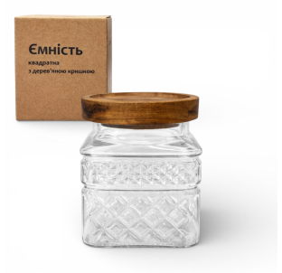 32257 Ємність квадратна з дерев'яною кришкою 1л - фото