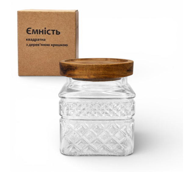 32257 Ємність квадратна з дерев'яною кришкою 1л - фото