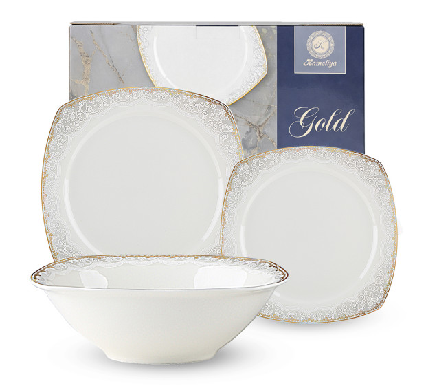 401-0032 Набір обідній 18пр. квадрат золотий кант Gold - фото
