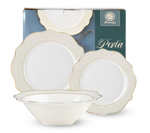 401-0086 Набір обідній 18пр. золотий кант Perla - фото