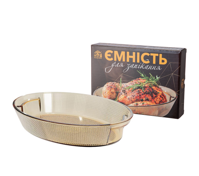 50023-02 Ємність для запікання овальна з ручками 2,5л; 33*24*6см - фото