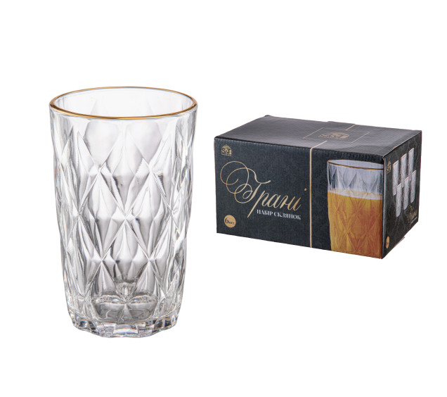 9463 Набір склянок "Гранi" 6шт, золотий кант - фото