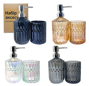888-167 Набір аксесуарів для ванної кімнати, 2пр ( стакан 300 мл, диспенсер 360мл) Мікс - фото