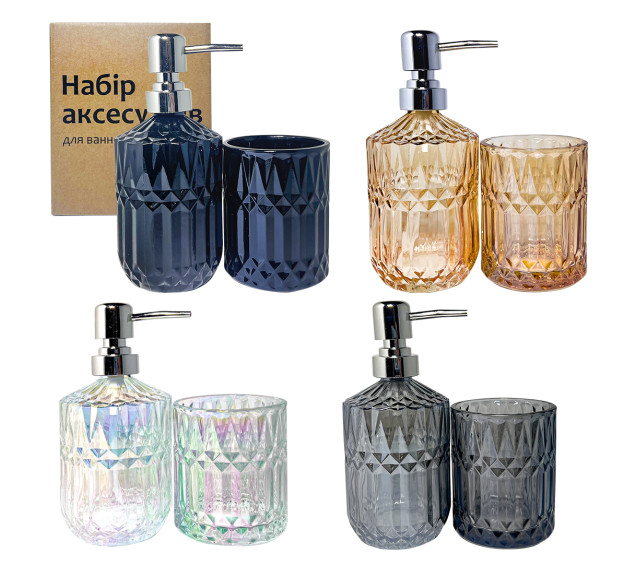 888-167 Набір аксесуарів для ванної кімнати, 2пр ( стакан 300 мл, диспенсер 360мл) Мікс - фото