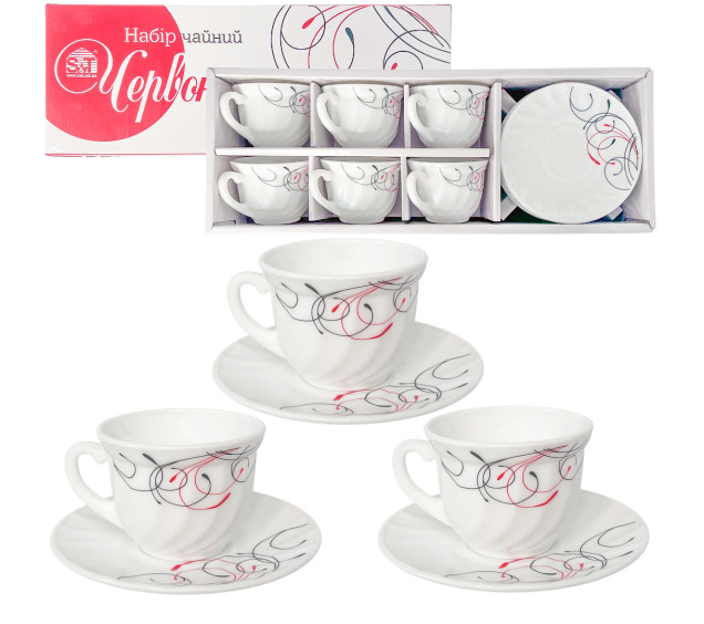 30055-15025 Набір чайний 12пр. Червоне та чорне (190мл) - фото