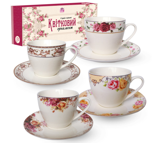 15103 Сервіз чайний 12пр.  "Квітковий орнамент" 250 мл - фото
