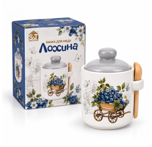700-04-27 Банка для меду з дерев'яною ложкою "Лохина" (400мл) - фото