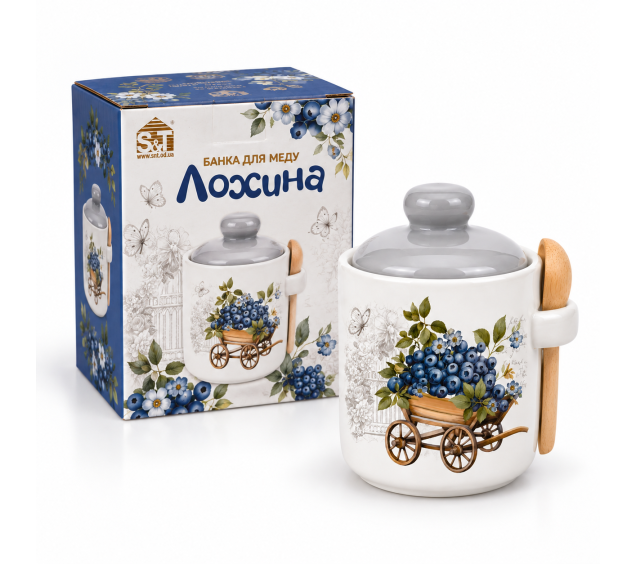 700-04-27 Банка для меду з дерев'яною ложкою "Лохина" (400мл) - фото