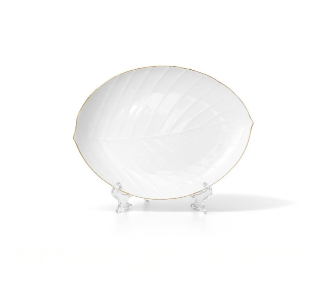 30163-00 Тарілка 9\' Листок , золотий кант - фото