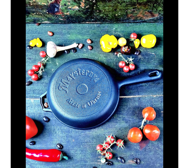 Т2011С3 Сковорода чавунна 20*4 см  зі скляною кришкою - фото 1