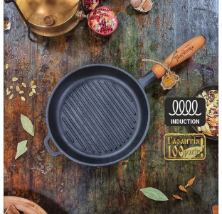Т308 Сковорода чавунна 24*4см кругла (гриль) - фото
