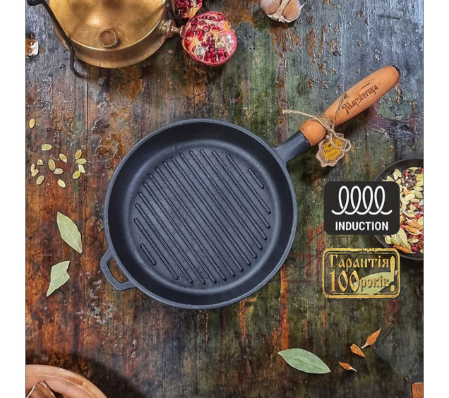 Т308 Сковорода чавунна 24*4см кругла (гриль) - фото